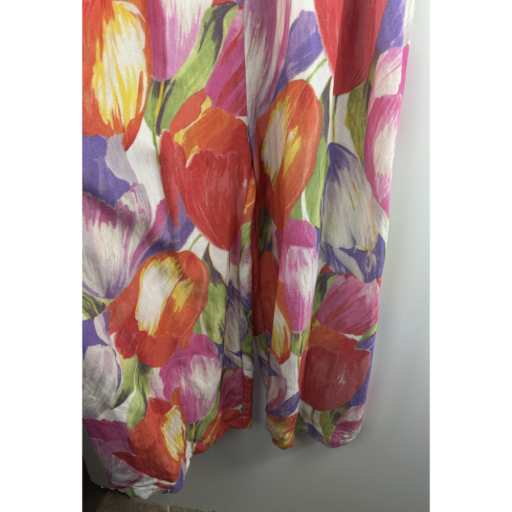 Pepaloves Playsuit Wide Leg Floral Watercolor Jumpsuit Bow Tie Front Pocket Sz M - Picture 8 of 13